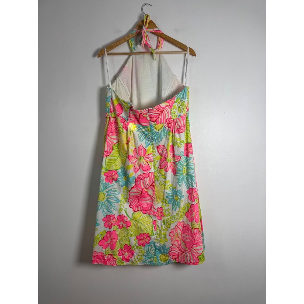 Preppy Lilly Pulitzer Women 14 Halter Dress Pink Floral Crochet Lace Tropical - Picture 2 of 10